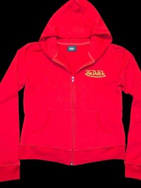 Von Dutch Red Zip-Up Hoodie with Yellow Logo